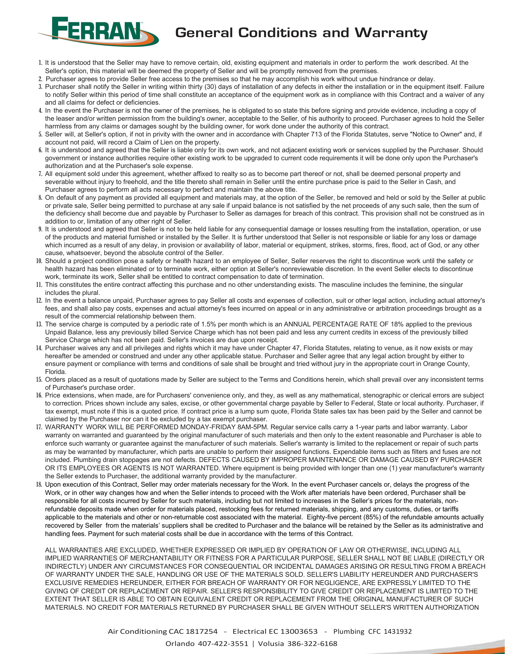 General Conditions & Warranty